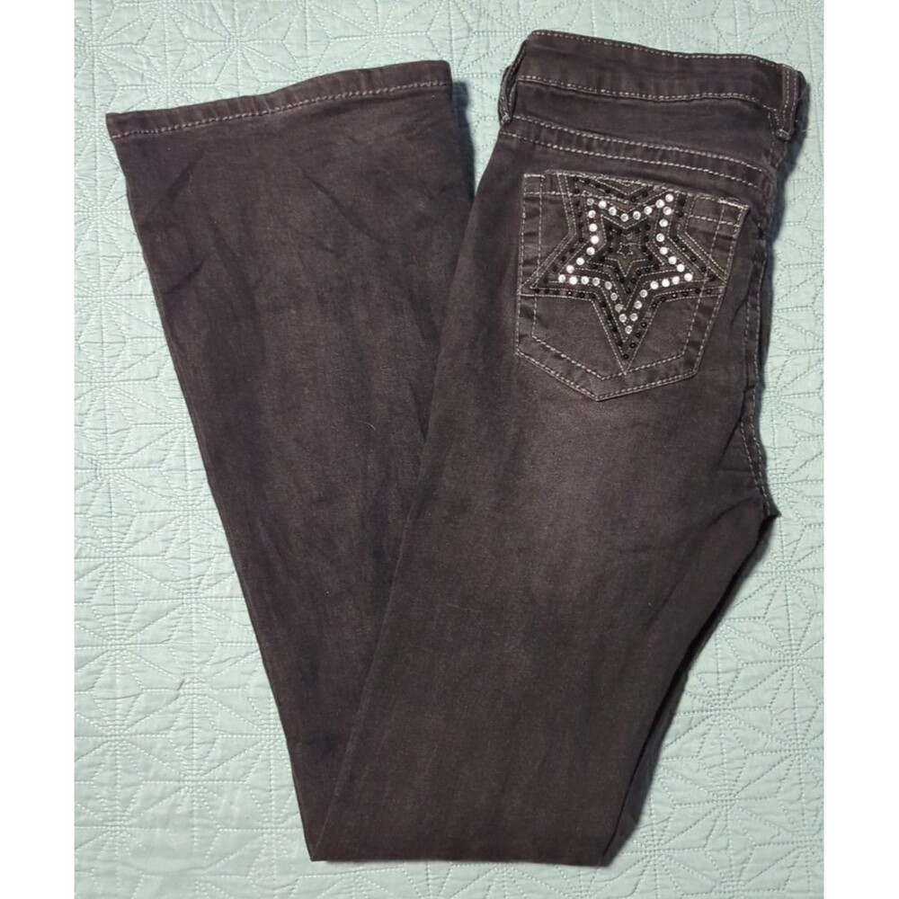 Rue 21 Jeans Womens Size 6 Black Denim Mid Rise Boot Cut Stretch Bedazzled Stars - Picture 4 of 11